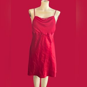 Seductive Red Satin Slip Dress with Cowl Neck & Bow Detail